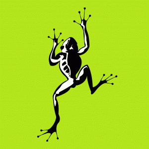 Vertically inclined - black frog on green background logo